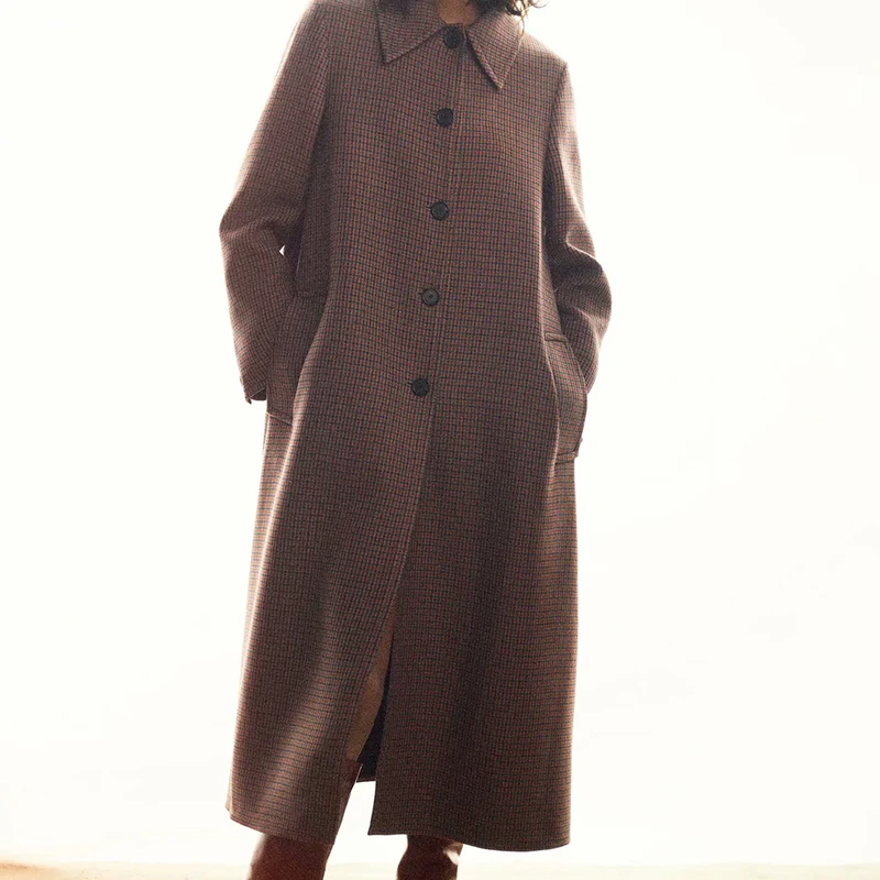 

Women's Khaki Plaid Woolen Coat Oversized Korean Style Coat Za2020 Autumn Female Vintage Windbreaker Clothe Houndstooth Overcoat