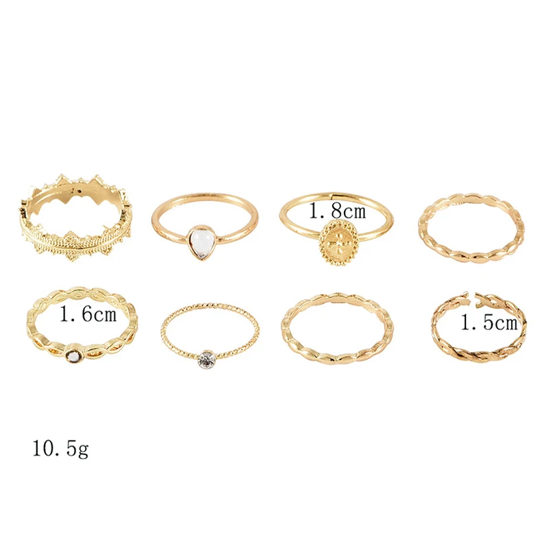8 шт./компл. женские кольца в богемном стиле ретро набор золотых колец с