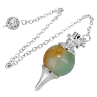 sunyik red green gem stone ball healing dowsing reiki chakra pendulum with chain for women jewelry girl gift