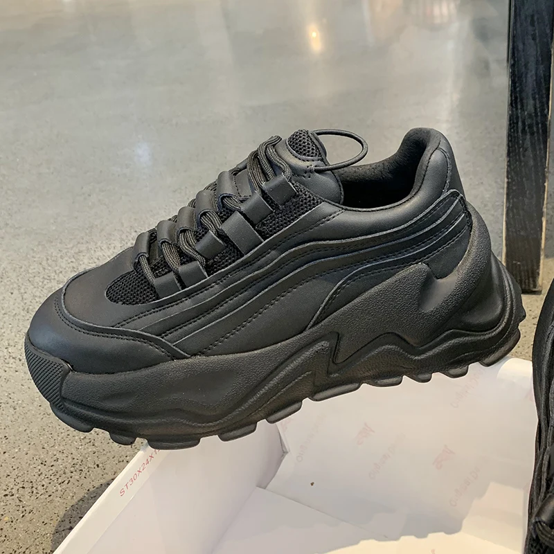 

Casual Sport Spring Autumn Sneakers Breathable Women Shoes Lace Up Female Boots Comrfortable Platform Shoe Black