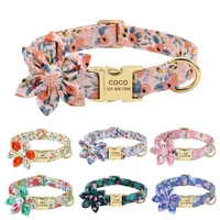 personalized dog id collar nylon engraved pet collars necklace with cute flower colorful print for small medium large dogs cats