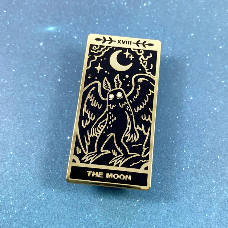 

Cute Cartoon Oujia Mothman X The Moon Tarot Card Enamel Pins Badge Brooch Horror Style Jewelry