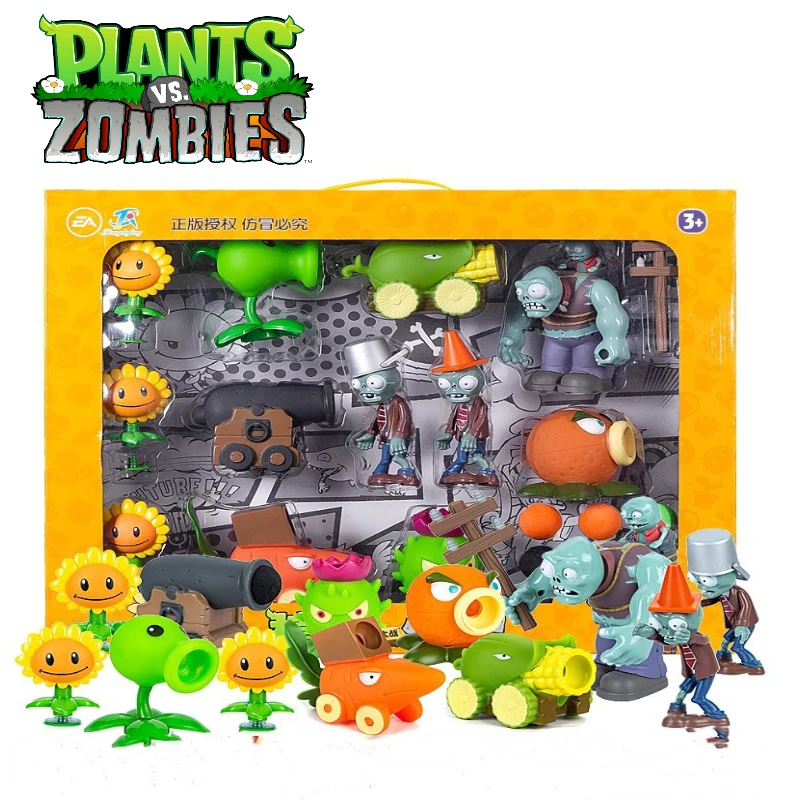 Conjunto completo de Plants vs Zombie, caja de traje, Cactus, planta, Peashooter, Puff-Shroom, goma suave, figura de Anime, muñeca, Juguetes Divertidos para niños