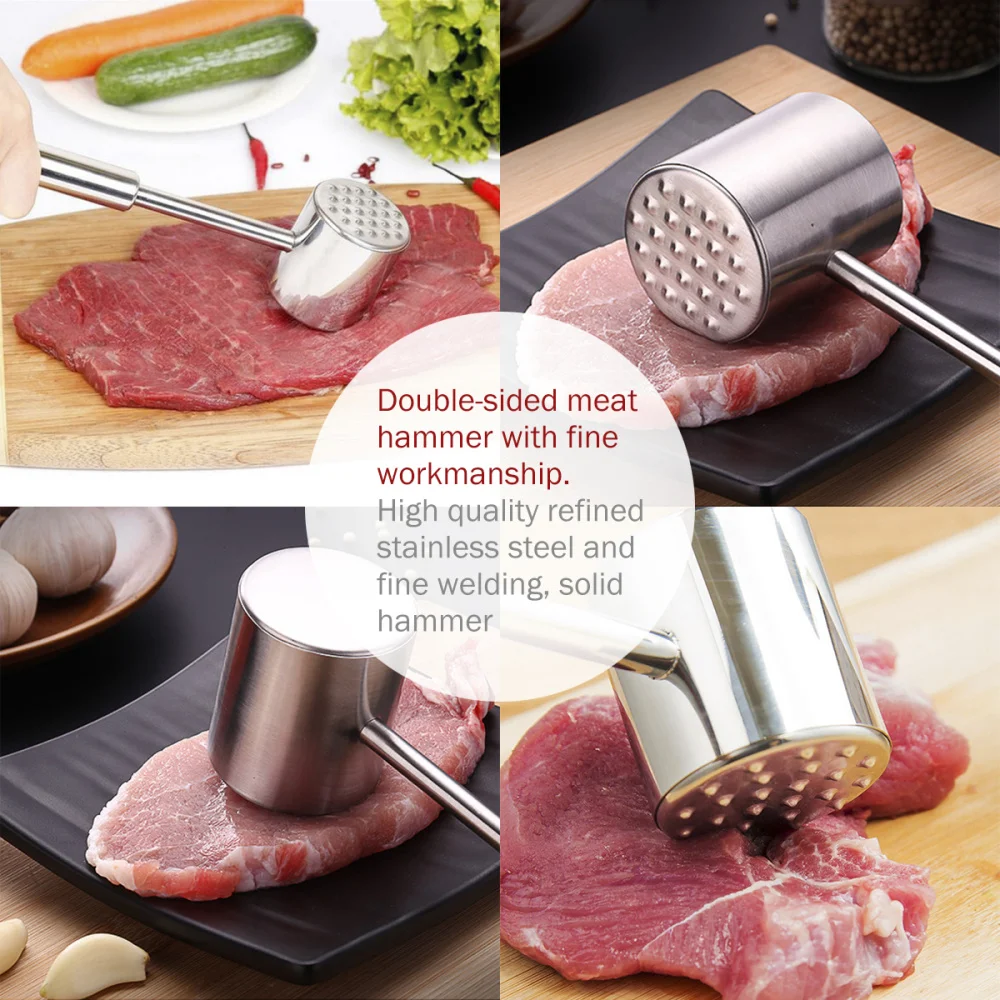 

HOMEMAXS 304 Stainless Steel Meat Tenderizer Hammer Steak Beefsteak Pounder Mallet