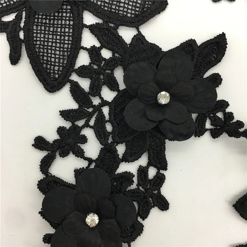 Новая Стильная черная Цветочная аппликация украшенная жемчугом для рукоделия
