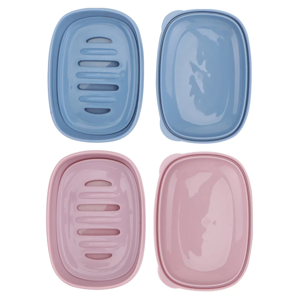 

2Pcs Creative Bathroom Soap Case Durable Lidded Soap Box Blue