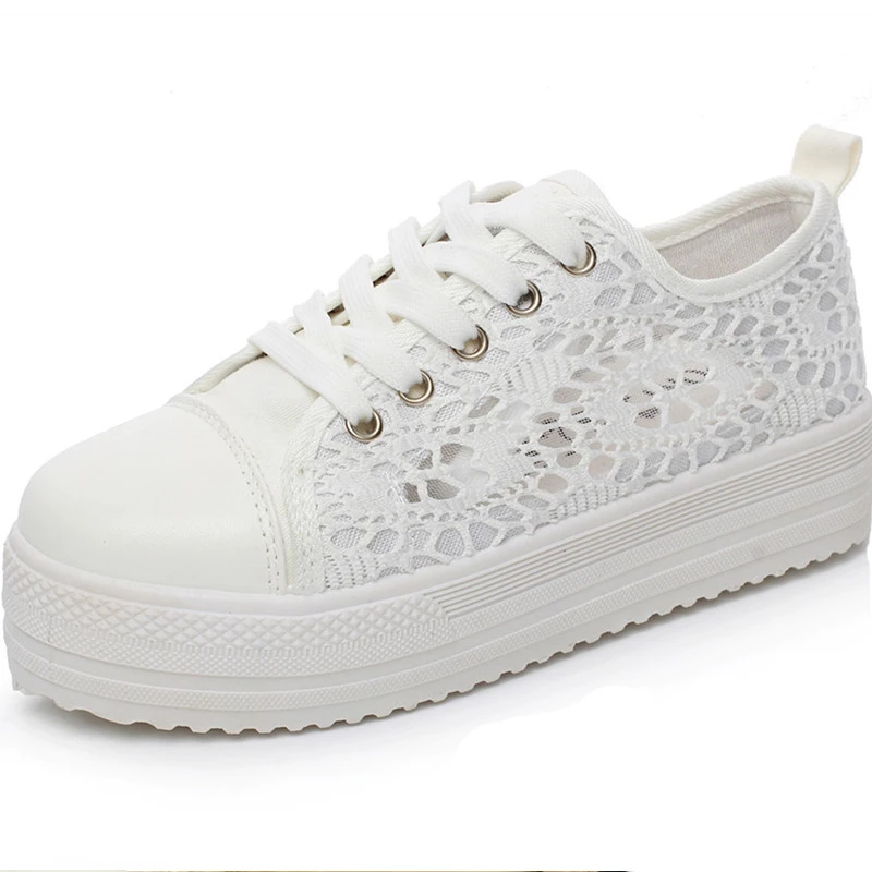 

Summer Sneakers Women 2021 White Casual Walking Platform Shoes Cutouts Lace Shoes Hollow Floral Breathable Thick Bottom Footwear