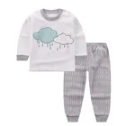 Новинка 2018, Осенний симпатичный комплект одежды для маленьких девочек, пуловер с длинными рукавами и мультяшным принтом облаков, белый топ + штаны в полоску