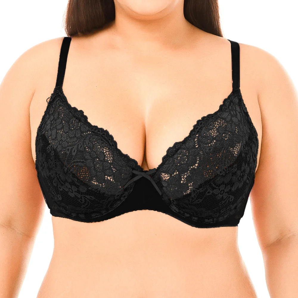 

2021 New European American Large Size Underwear bh Sexy Hollow Lace Gathered Bra Traceless Underwear 75C 80C 85C 90C Brassiere
