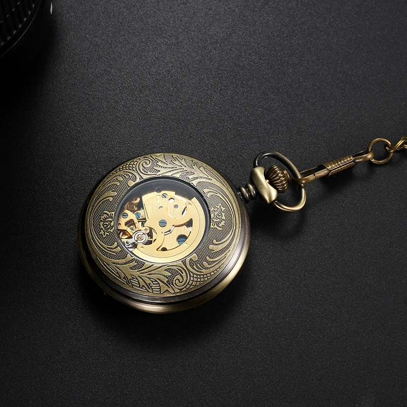 Модные дизайнерские женские карманные часы с полым каркасом прозрачная задняя