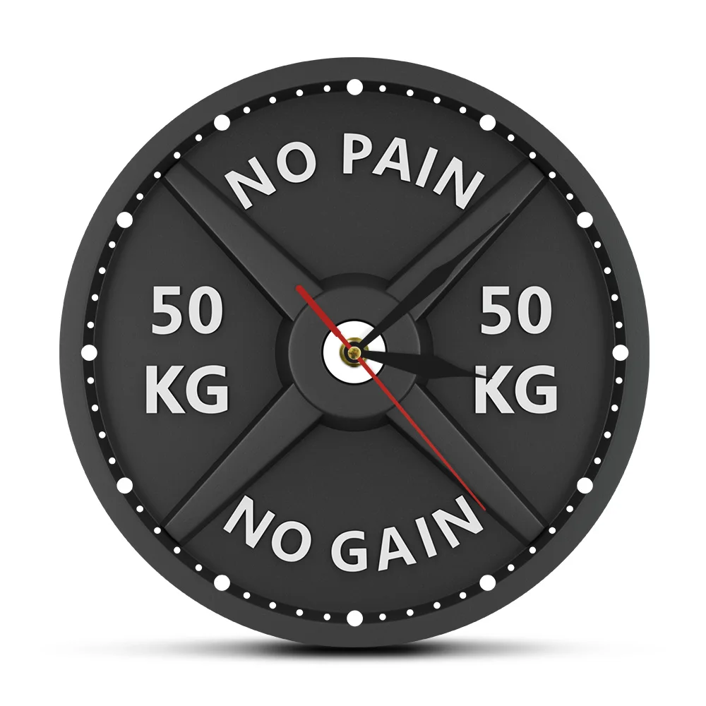 

NO PAIN NO GAIN 50KG Barbell Clock Lifting Dumbbell Bodybuilding Modern Design Wall Clock Gym Room Decor Wall Watch