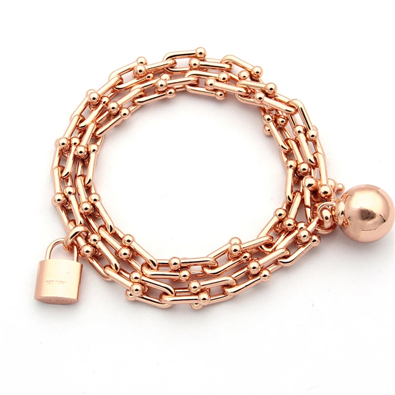 316l титановый браслет из нержавеющей стали с двойной цепью 18 k/розовое