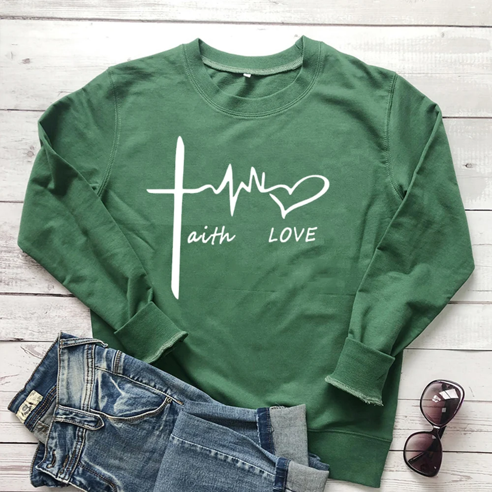 

Faith Hope Love Women Sweatshirt Crewneck Pullover Heartbeat Graphic Harajuku Hoodie Christian Jesus Clothes Drop Shipping tops