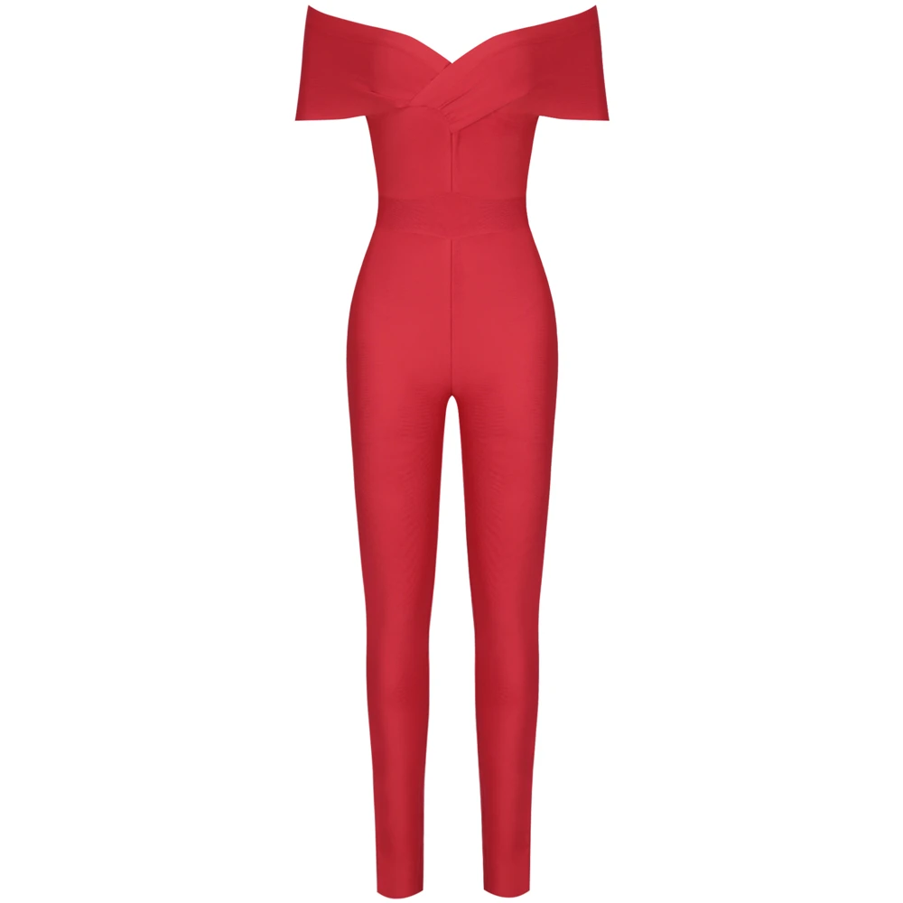 Женский бандажный комбинезон Ocstrade красный с открытыми плечами клубный вечерний