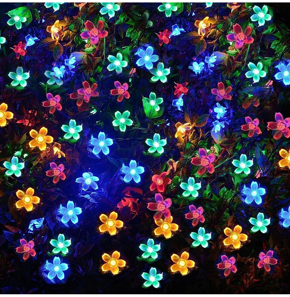 Рождественские украшения 7 метров 50 Led Rgb Ip65 Солнечный садовый струнный светильник цветок вишни Рождественский светильник s наружный декоративный