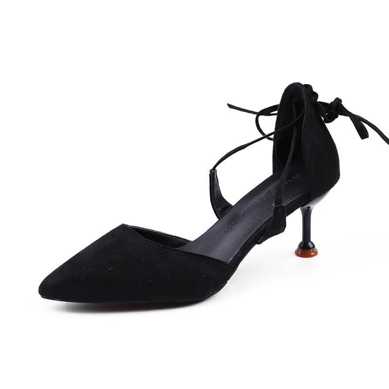 

All-Match Velvet Shoes Female Sandal 2021 Women's High Heels Cross Cross-Shoes Suede Girls New Stiletto High-heeled Beige Pointe