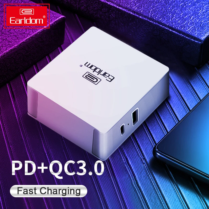 Earldom 36 Вт 2 порта PD + QC3.0 Быстрая зарядка USB зарядное устройство дорожное настенное