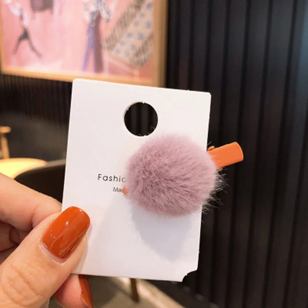 Заколки для волос девочек с маленьким милым мягким меховым помпоном мини шариком