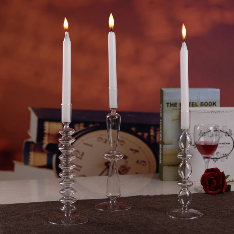 

European Style Flower Shaped Tall Candle Holder Handmade Glass Candle Holder Creative Decoration Porta Vela Home Decor WT50ZT