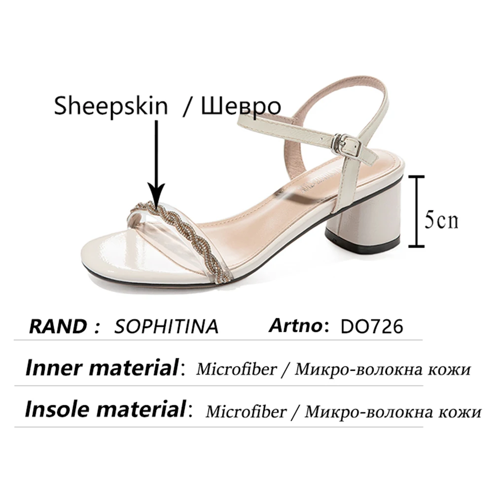 

SOPHITINA Summer Women Sandals Fashion PVC Rhinestone Sheepskin Sandals Round Heels Buckle Open Toe Leisure Lady Shoes DO726