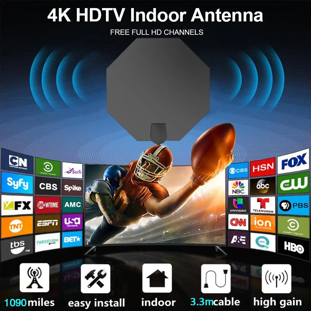 Высококачественная 1090Miles 4K цифровая HDTV Антенна Внутренняя усиленная ТВ антенна DVB-T2 для жизни местные каналы вещания