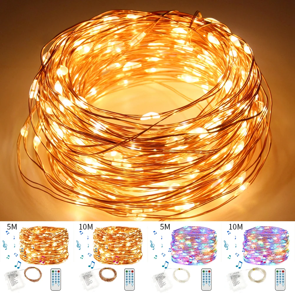 

5 м/10 м USB Звуковая активация светодиодный музыкальный Управление строка светильник гирлянда Рождественский Декор LED свет 8 Функция дистанци...
