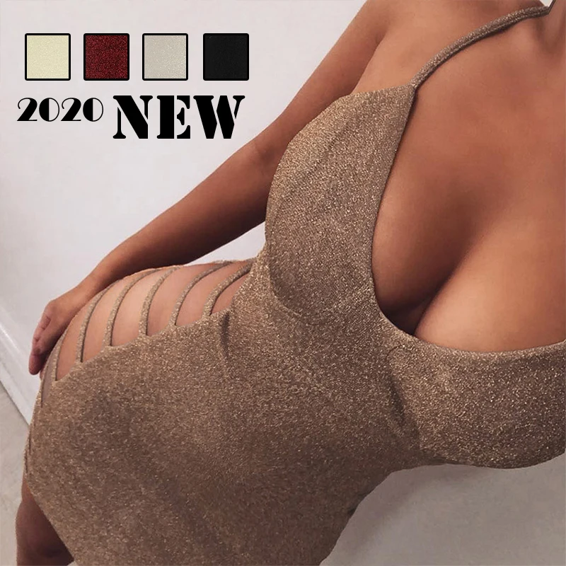 

Сексуальное женское платье без рукавов, с вырезами, на тонких бретелях, эластичное, с V-образным вырезом, Короткое мини-платье, Клубная одежд...