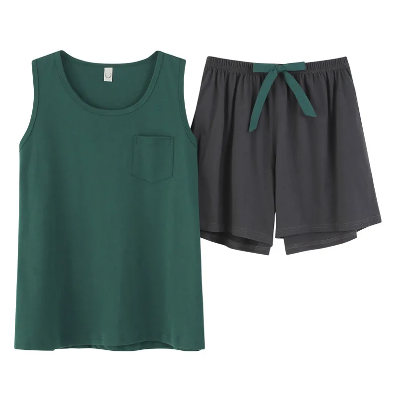 

Women's Vest Pajamas with Shorts Two-piece Night Wear Women Cotton Sleeveless Shorts Two-piece Summer Solid Color Large Size
