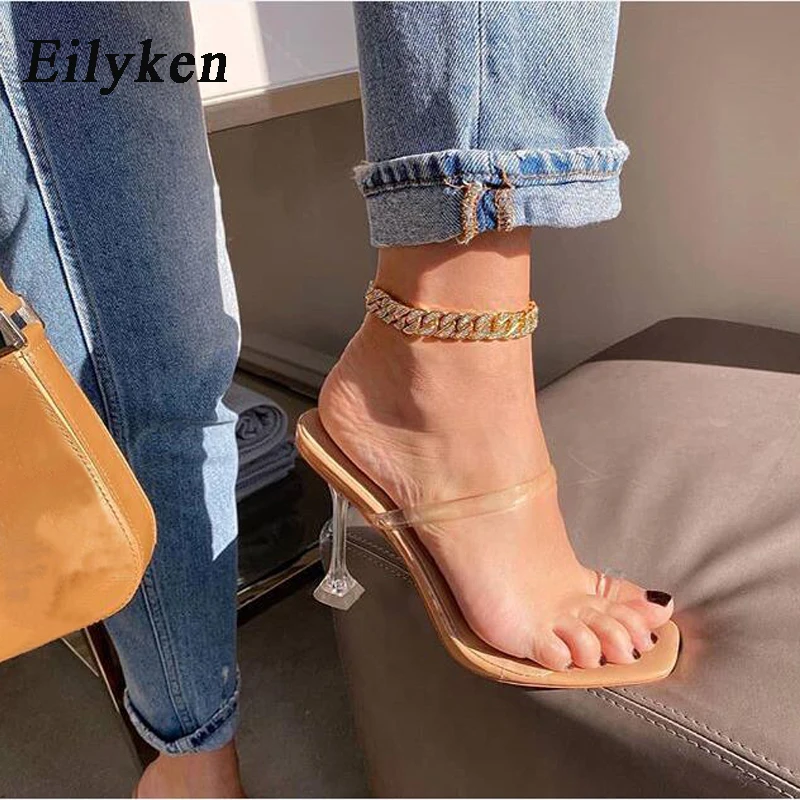 Eilyken новинка 2021 года искусственная кожа открытый носок перспекс Сике высокие