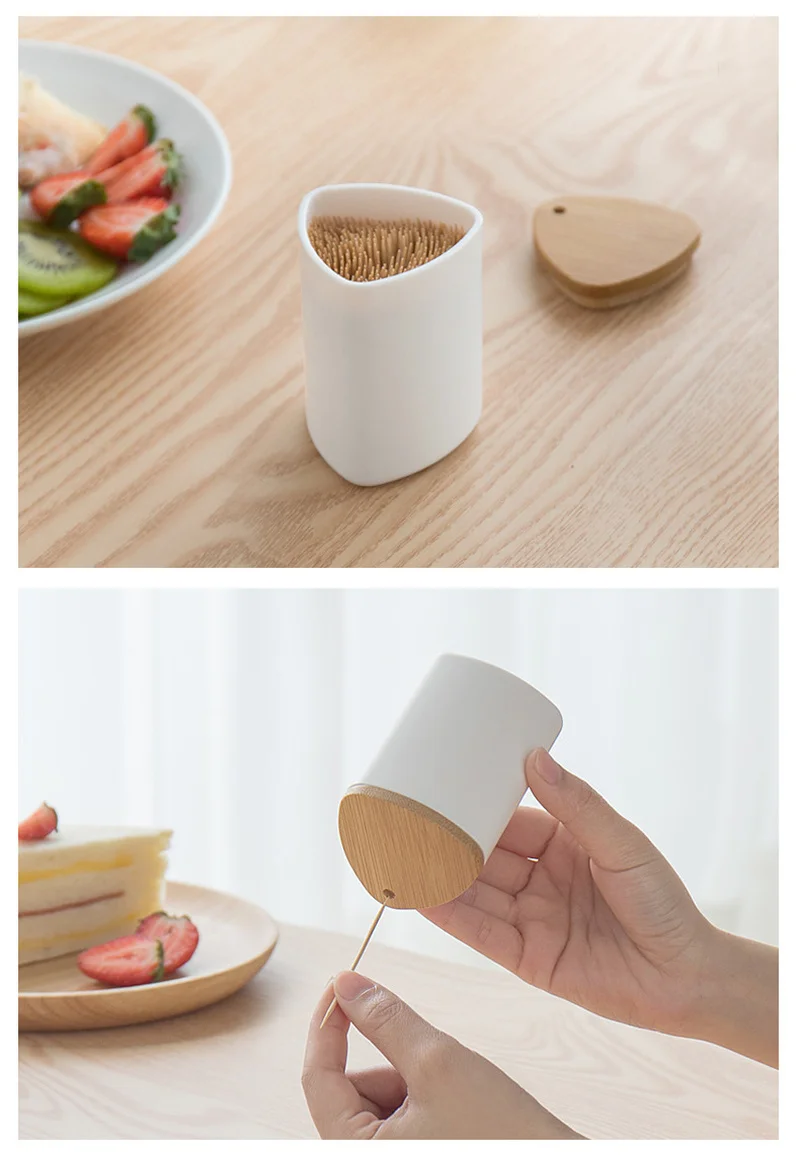 Plastic Toothpick Holder with Bamboo Lid Popular Toothpick Dispenser Kitchen Gadgets Toothpicks Dispenser for Home Restaurant