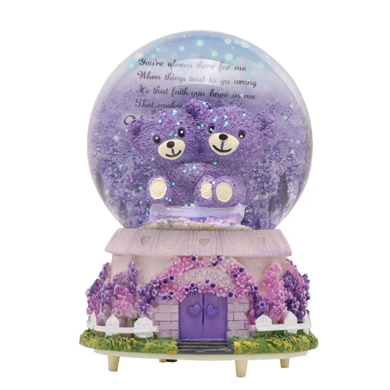 Музыкальная шкатулка с фиолетовыми цветами лаванды фигурки счастливых медведей