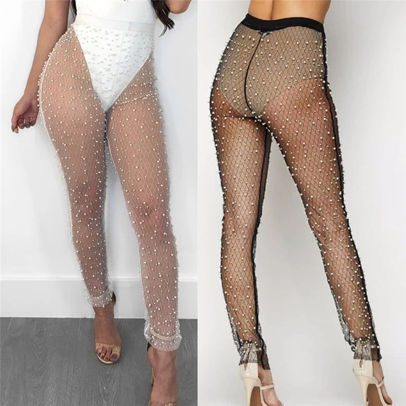 Женские брюки сексуальные жемчужные пляжные закрывающие сетчатые открытые