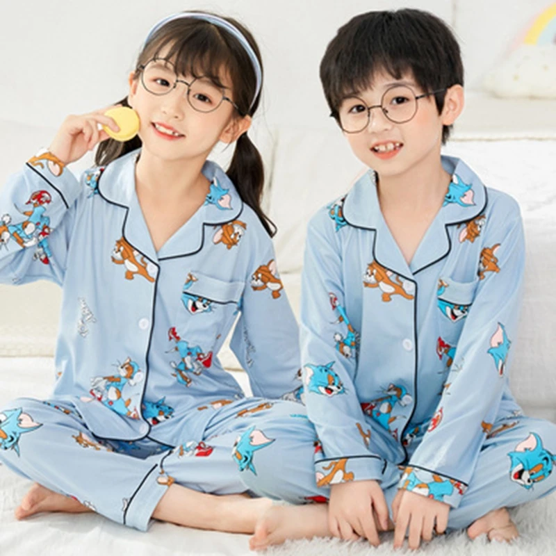 Детские пижамы осенняя хлопковая одежда для сна комплект детской одежды детская