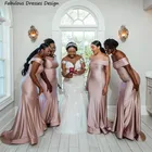 Пыльное розовое платье подружки невесты с юбкой-годе, с открытыми плечами, вырезом лодочкой и открытой спиной, длинное свадебное платье для вечеринки, 2022