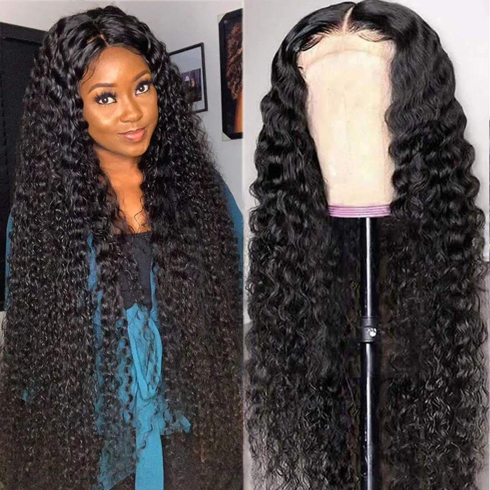 30 32 34 inch Deep Curly Lace Front Wig Transparent HD 13x6 Frontal Human Hair Wigs 4X4 Wave | Шиньоны и парики