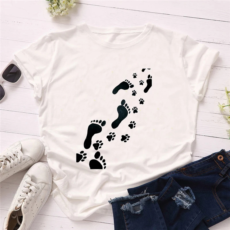 

Luslos T-shirts for Women Kawaii Cat Dog Paw Printed Short Sleeve Summer T Shirt Summer Autumn Ladies Harajuku Graphic Tee Tops