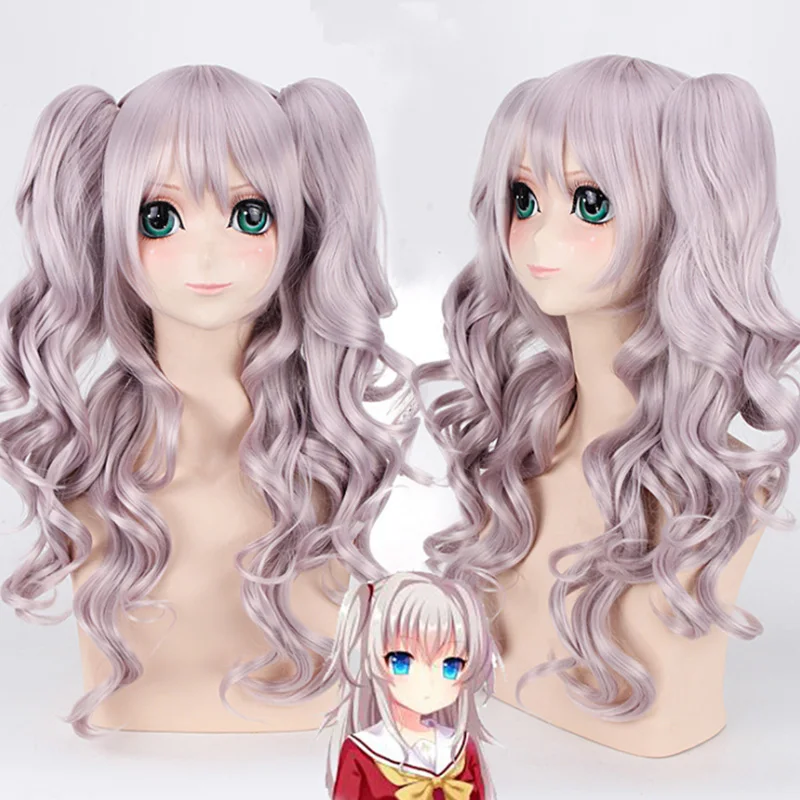 Купи Anime Charlotte Tomori Nao 60cm Long Curly Wavy Cosplay Wig Costume Synthetic Hair за 1,794 рублей в магазине AliExpress