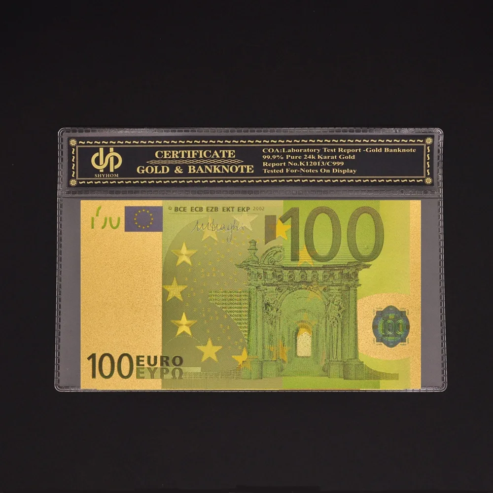 European 100 Euro Banknote Colored Plated Gold Copy Currency Bill Money Collection