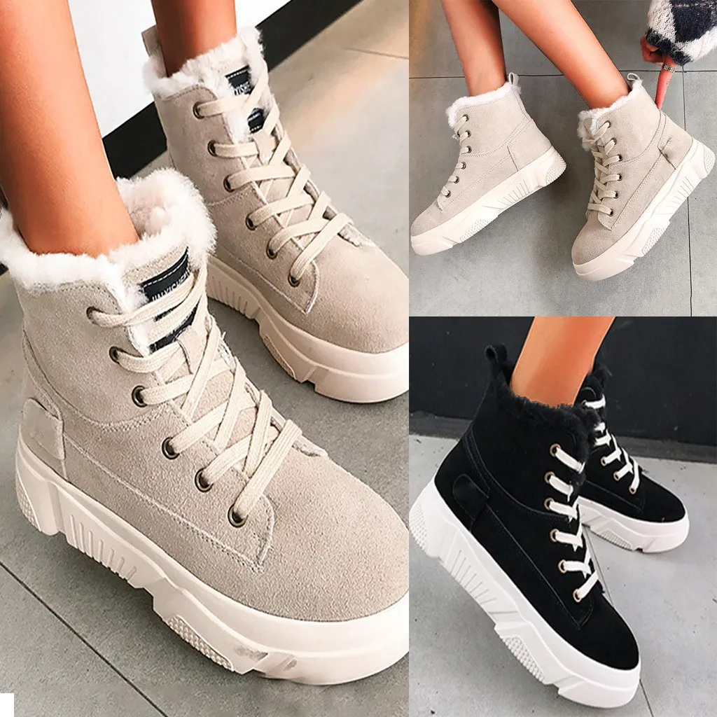 Женские модные зимние ботинки на платформе шнуровке из флока с подкладкой