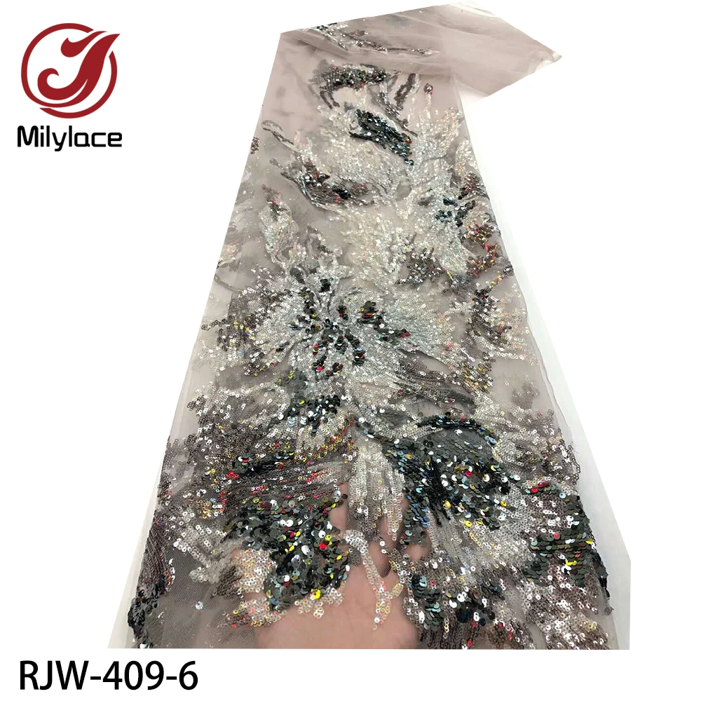 

Latest French Nigerian Laces Fabrics with Sequins High Quality Tulle Embroidered Lace Fabric African Lace for Party RJW-409