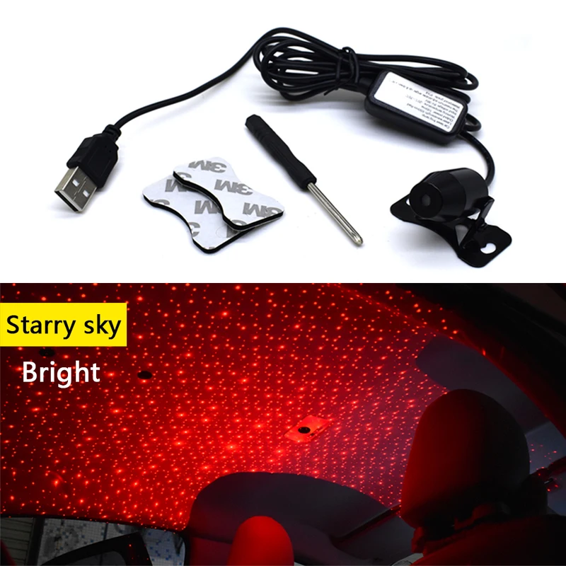 StarrySky-Constantly CARCTR USB автомобильный светильник s Автомобильная декоративная лампа DJ RGB музыкальный звуковой светильник светодиодный звездное небо Метеор Звезда Рождественский интерьерный светильник - Испускаемый цвет: StarrySky-Constantly