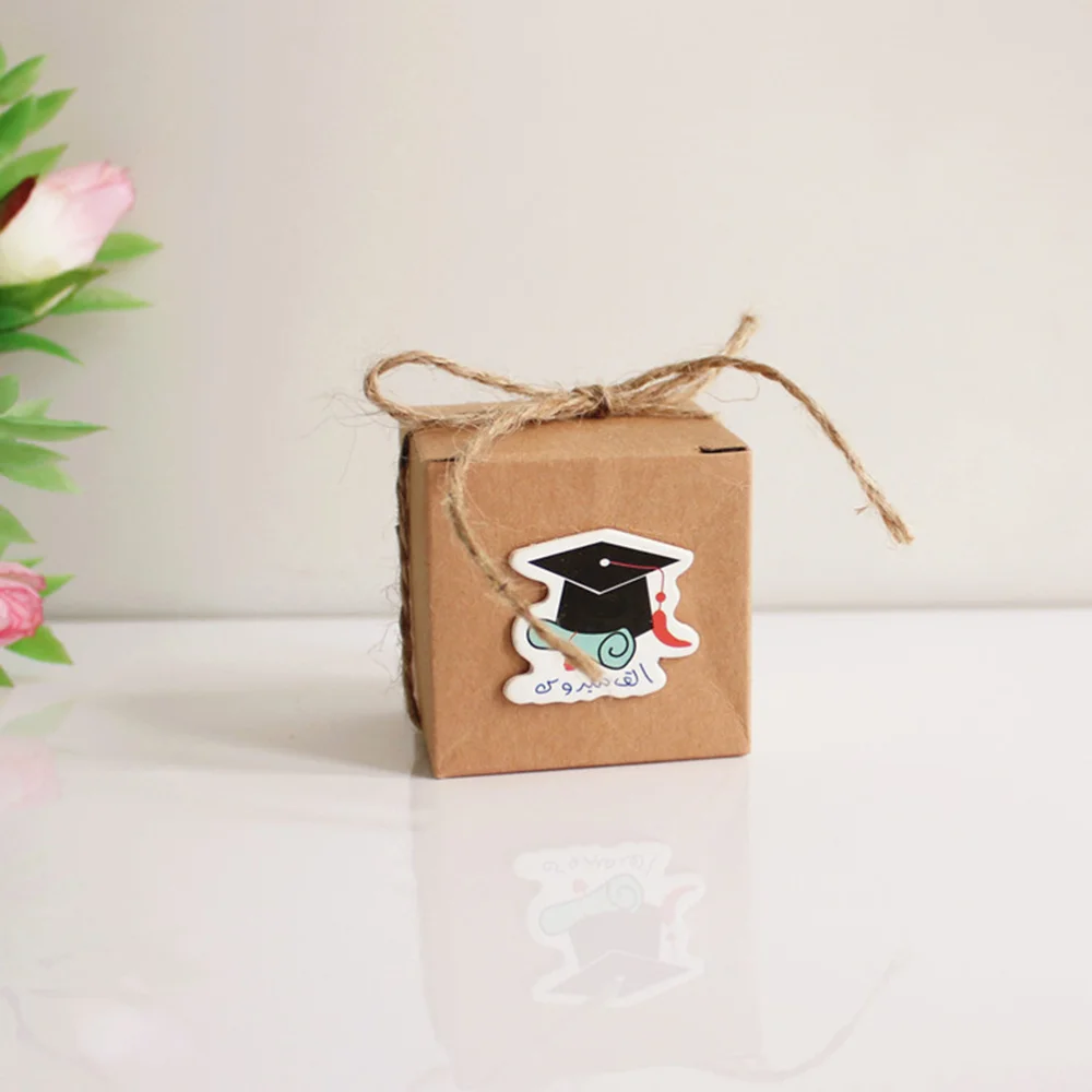

10PCS Vintage Kraft Paper Graduation Candy Treat Boxes Gift Boxes with Doctoral Cap Tag For Graduation Party Favors (Blue Diplom