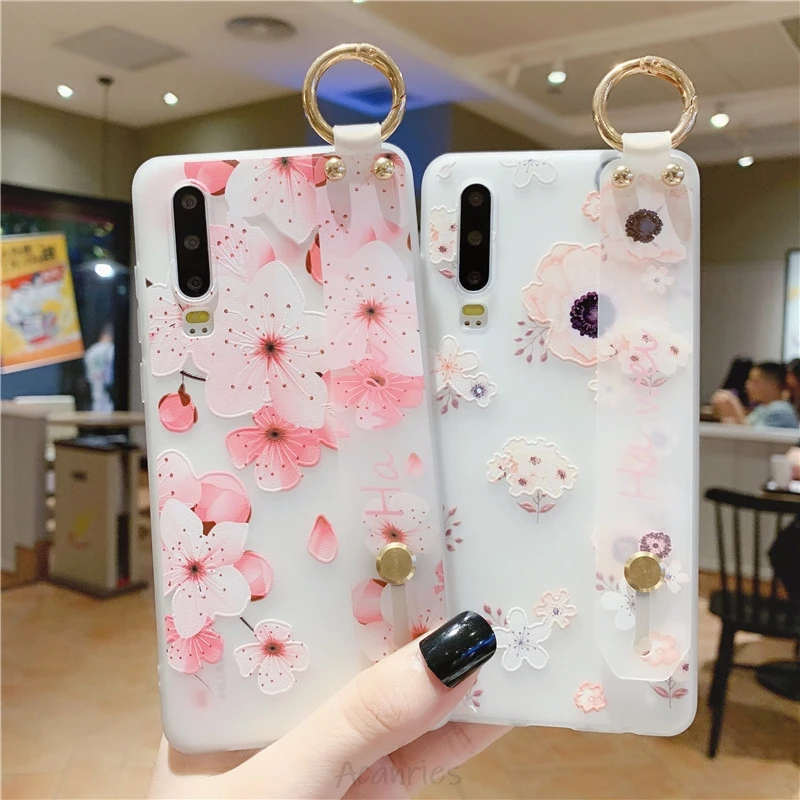 3D Цветочный ремешок на запястье Чехол руку для huawei p40 p30 p20 pro lite p smart plus 2019 2018