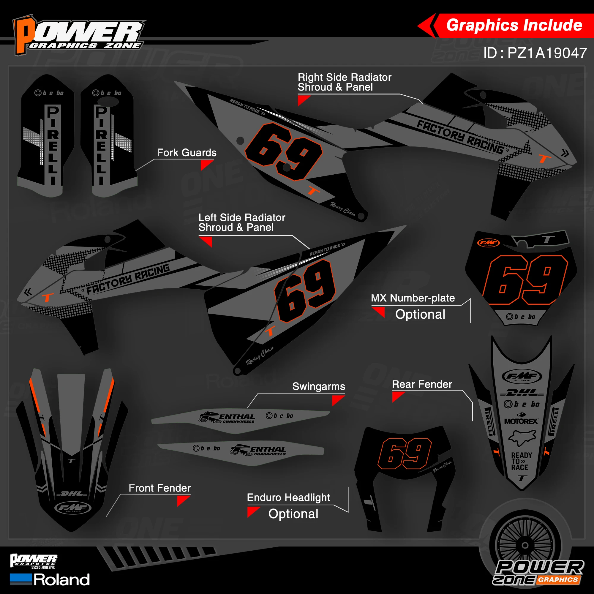 Персонализированные графические фоны PowerZone Team Набор наклеек для KTM SX SXF MX 19-20 EXC XCW