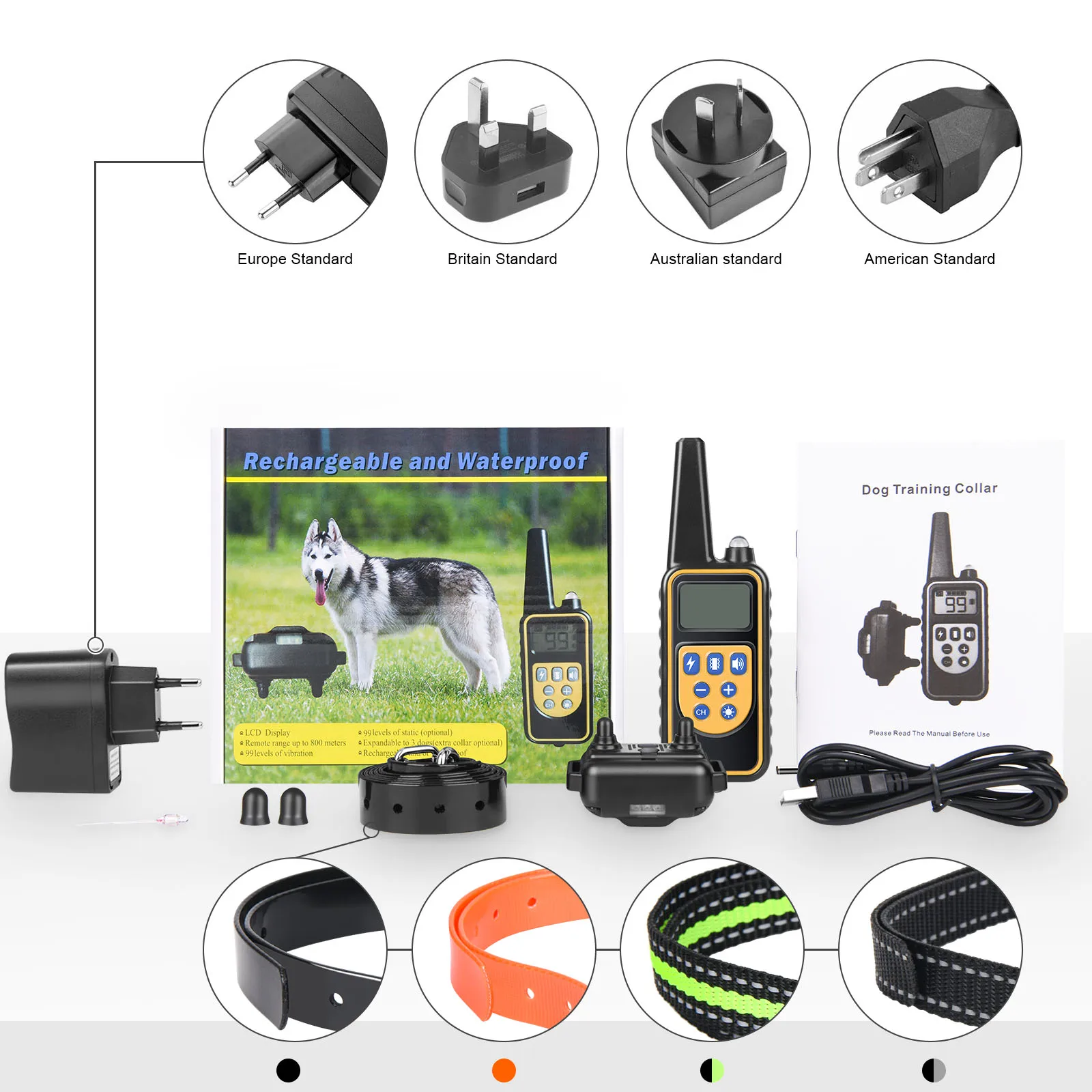 

800m Remote Contro Electric Dog Training Collar Pet Rechargeable Waterproof with LCD Display for All Size Shock Vibration Sound