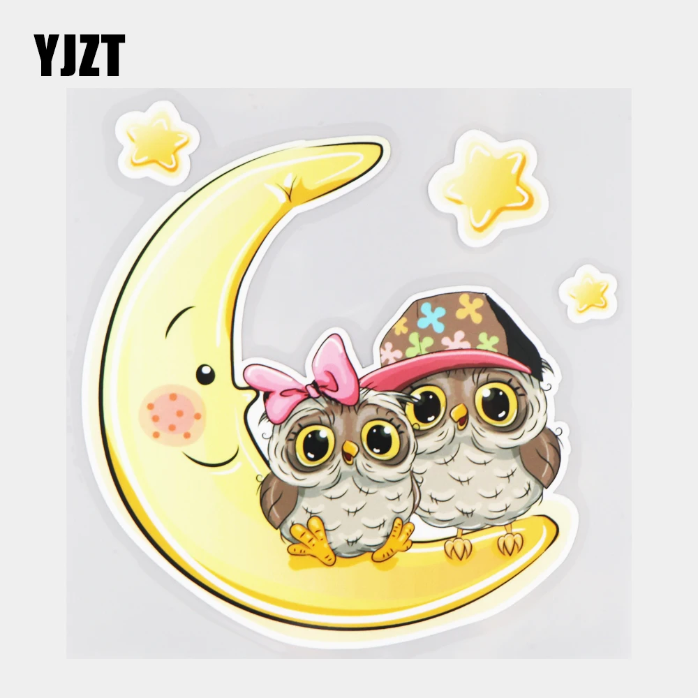 

YJZT 16.1×16.5CM Cute Moon With Two Owls Creative Rear Windshield Decoration Car Stickers 21A-0822