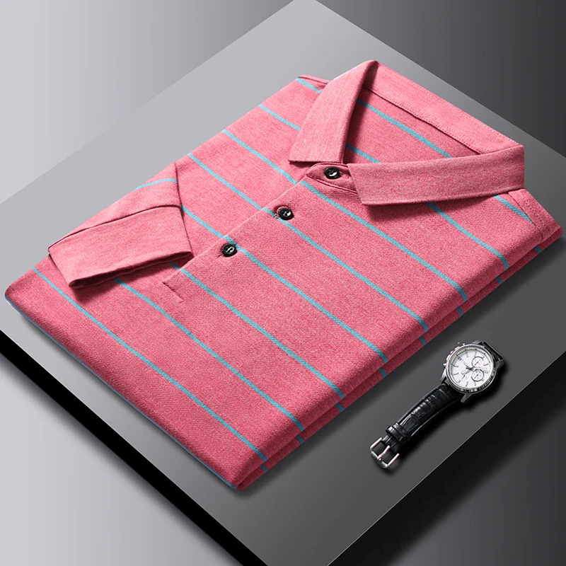 

Мужская рубашка-поло в полоску, с длинным рукавом