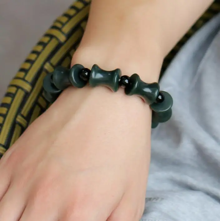 

LETSFUN Fine Jewelry Hand Carved Bangle Natural Hetian Jade JADE Beads Beaded Charm Bracelet Free Shipping