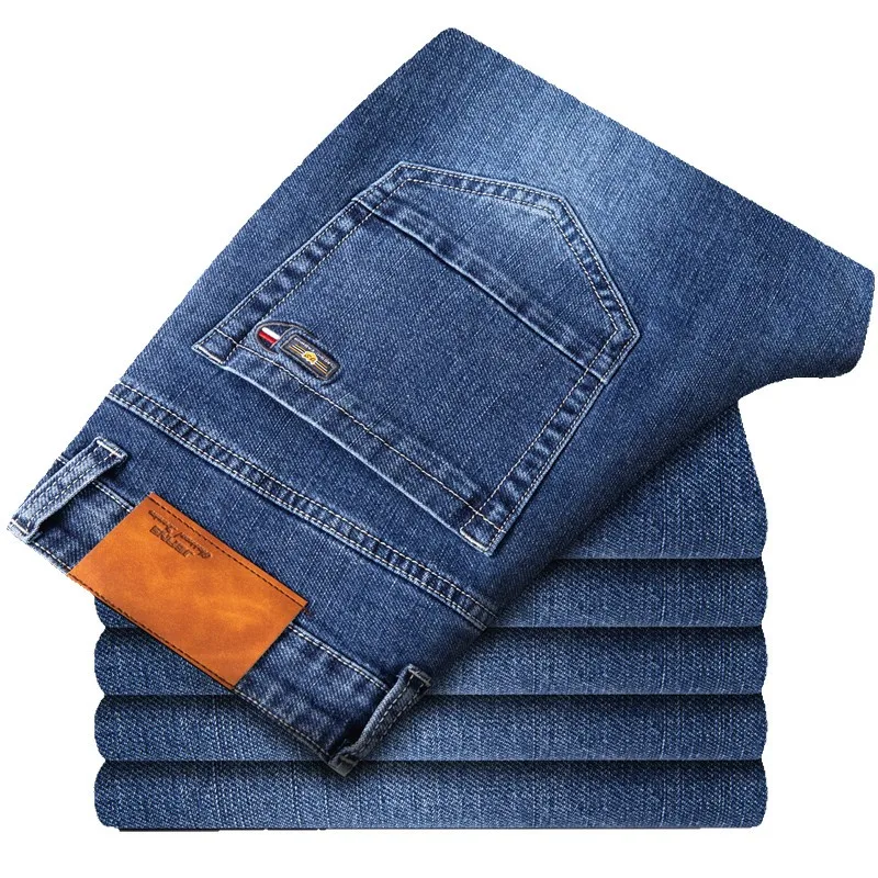 2021Autumn and Winter New Volcanic Rock Fabric Men Business Thick Jeans Classic Style Black Blue Denim Stretch