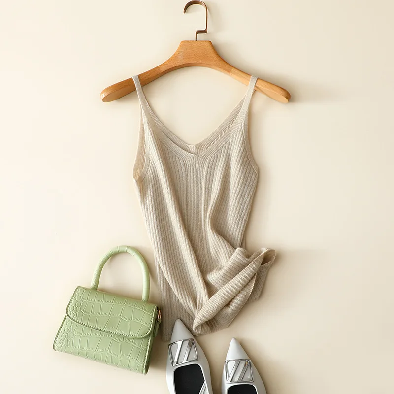 Женская Повседневная Мягкая камисоль из 100% кашемира с v-образным вырезом | одежда